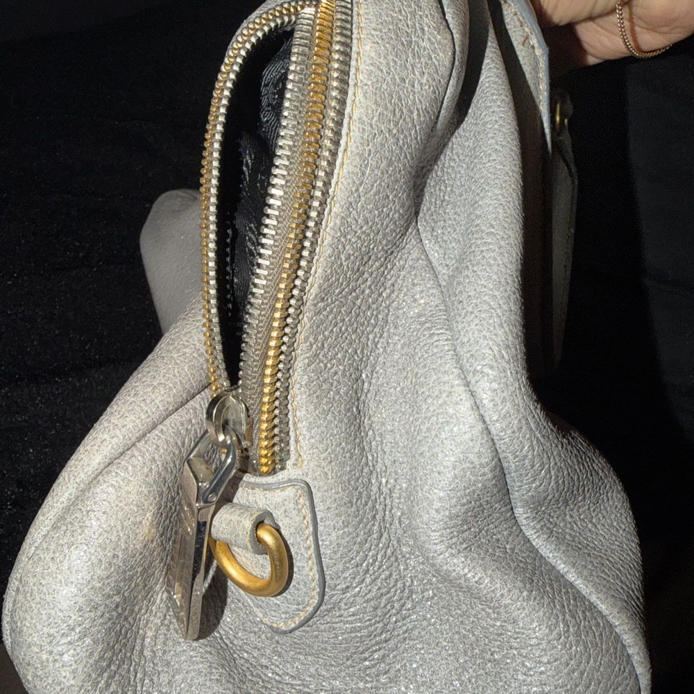 Prada Pebbled Leather Satchel in Light Silver with Gold Accents - Picture 10 of 16